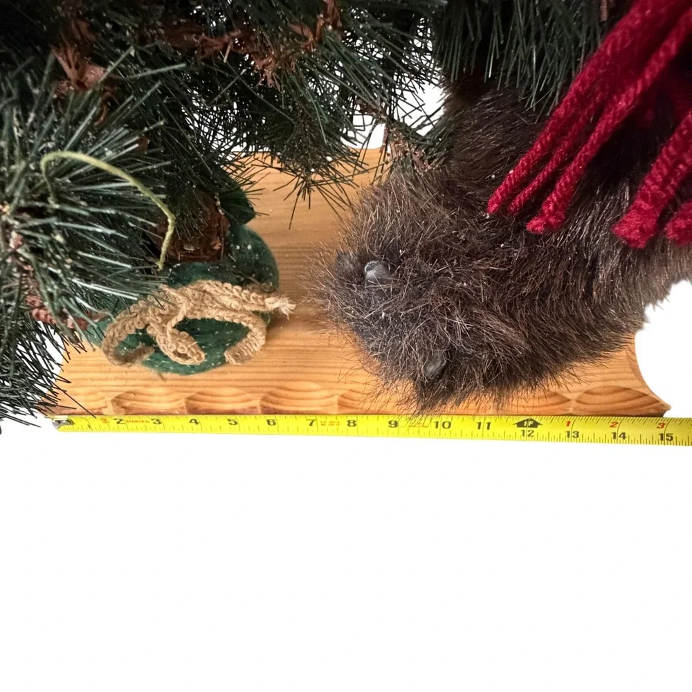 Vtg Dan Dee Bear Hugging Christmas Holiday Tree Decor On Wood Base Large Lg 28in